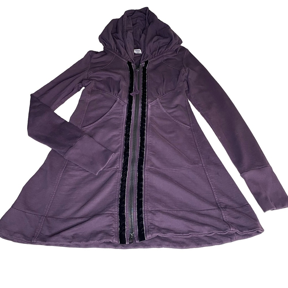 Prairie Underground Womens Large Hooded Zip Up Long Jacket Purple Organic Cotton